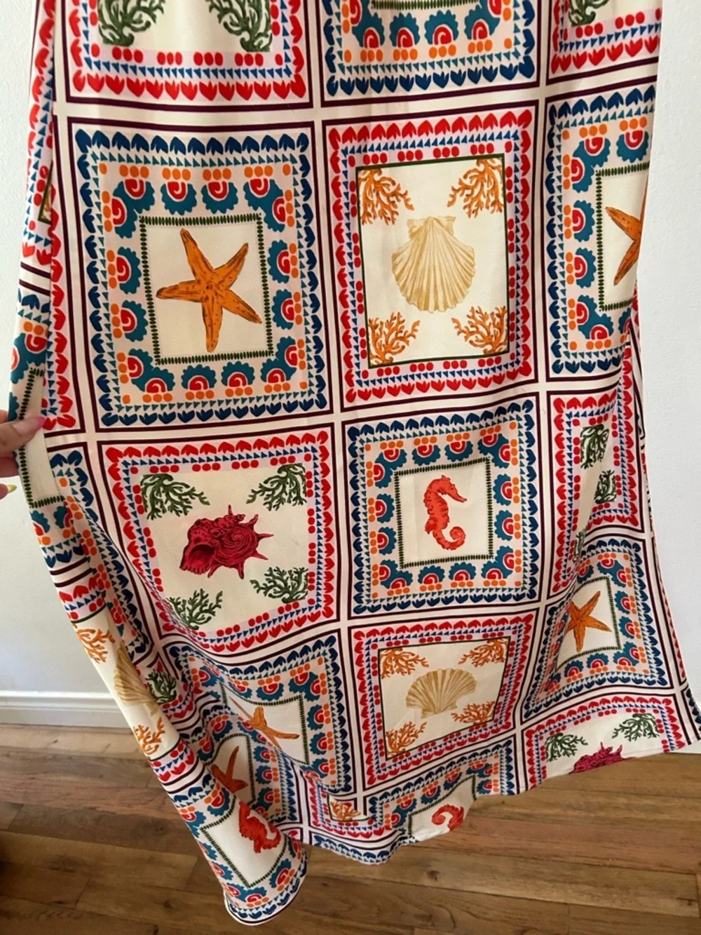 Anthropologie Seahorse Shells SeaTie-Neck Column Midi Dress Size Small